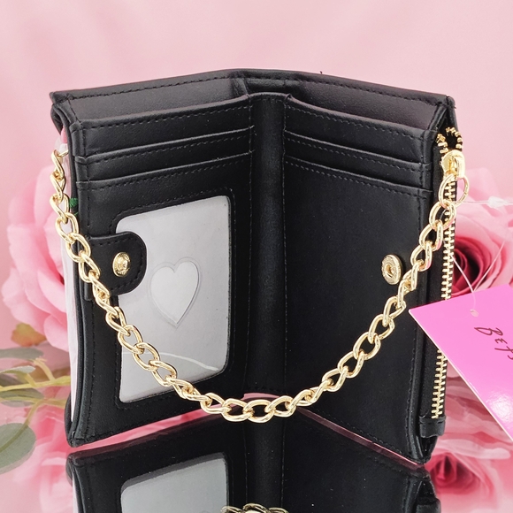 Betsey Johnson Black Western Wallet With Card Case Chain Detail Desert Cowgirl - Picture 2 of 3